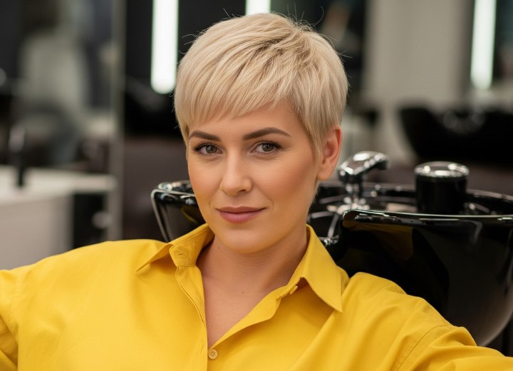 Platinum blonde pixie cut