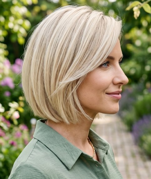 Glossy, blonde bob for spring