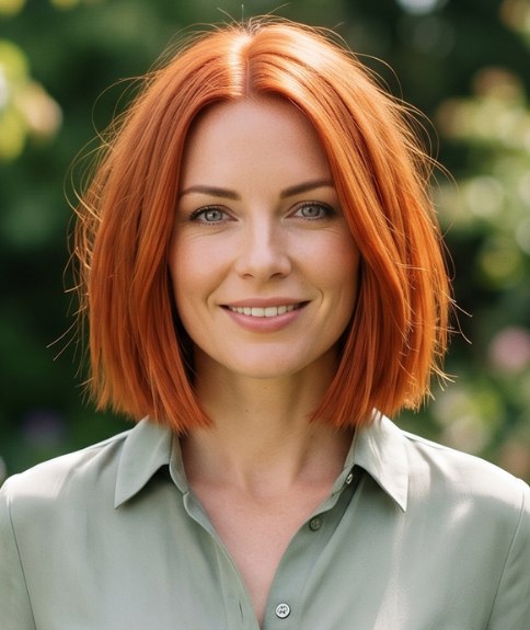 Collar-length, copper bob cut