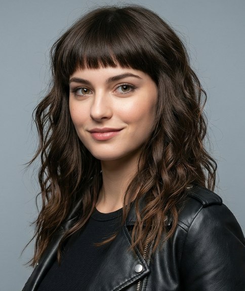 Long hair with waves and short bangs