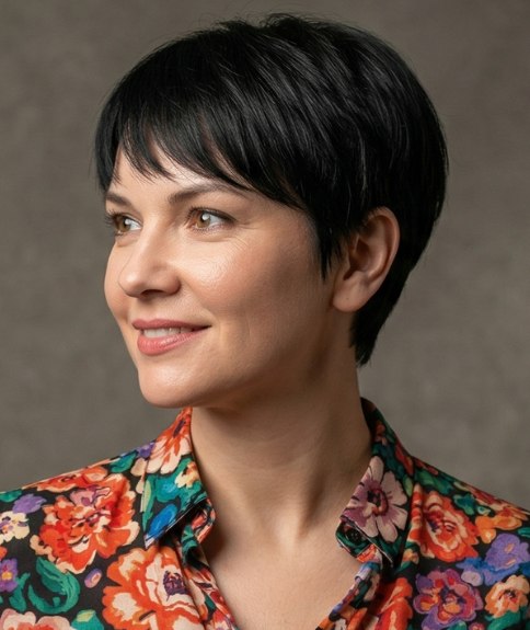 Pixie cut with a fringe for dark hair