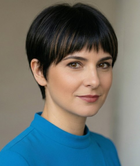 Short hairstyle with an arched fringe