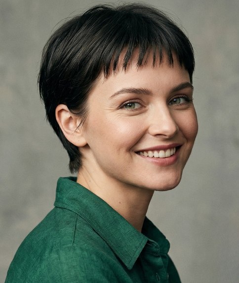 Modern pixie cut with a short fringe