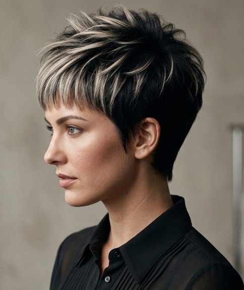 Edgy pixie cut with highlights
