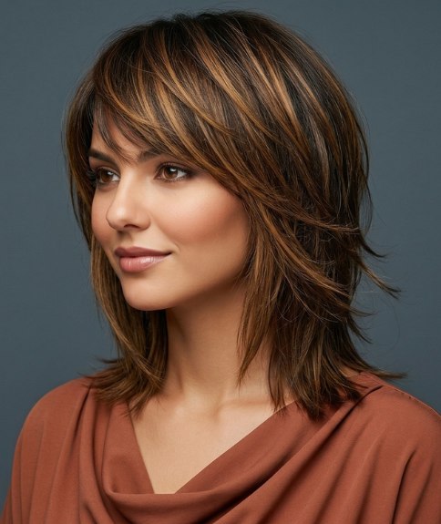 Shoulder-length hair with plenty of layers