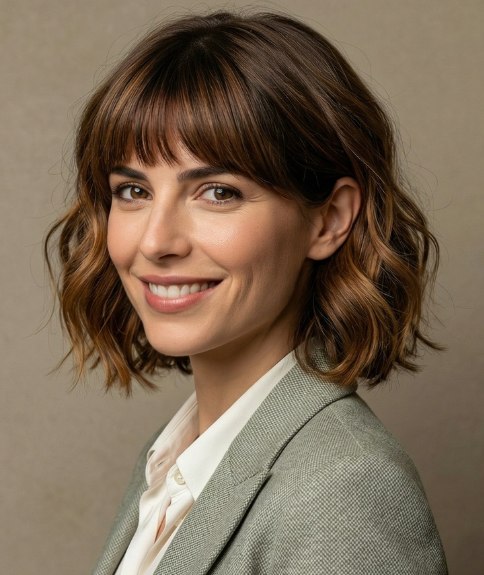 Charming wavy bob with bangs