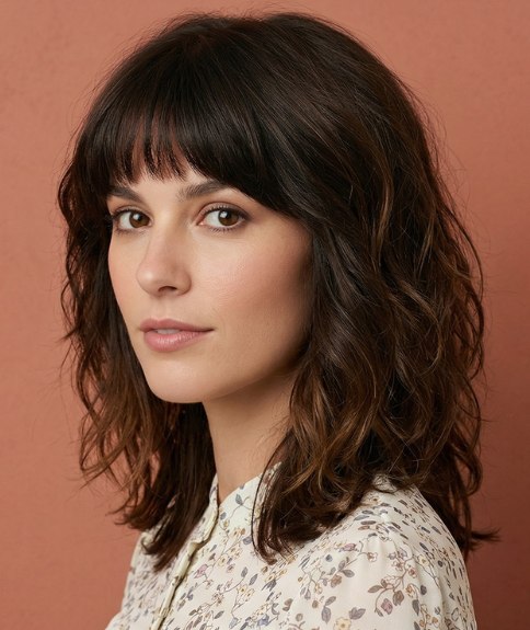 Right at the shoulders hair with natural waves