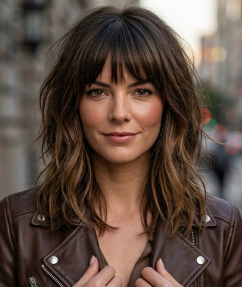 Shoulder-length hair with a curtain fringe