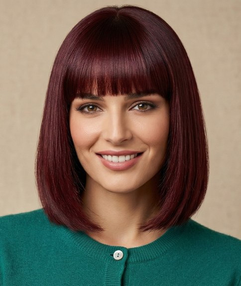 Blunt, just above the shoulders bob