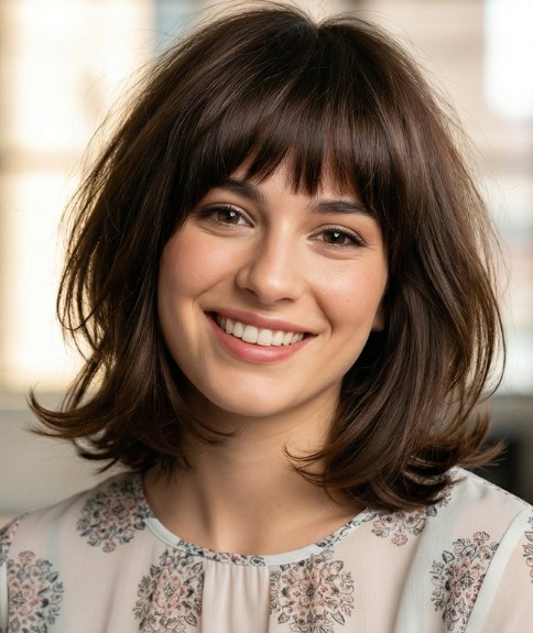 Long chocolate brown bob