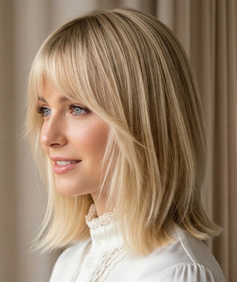 One-length bob that falls at the collar bone