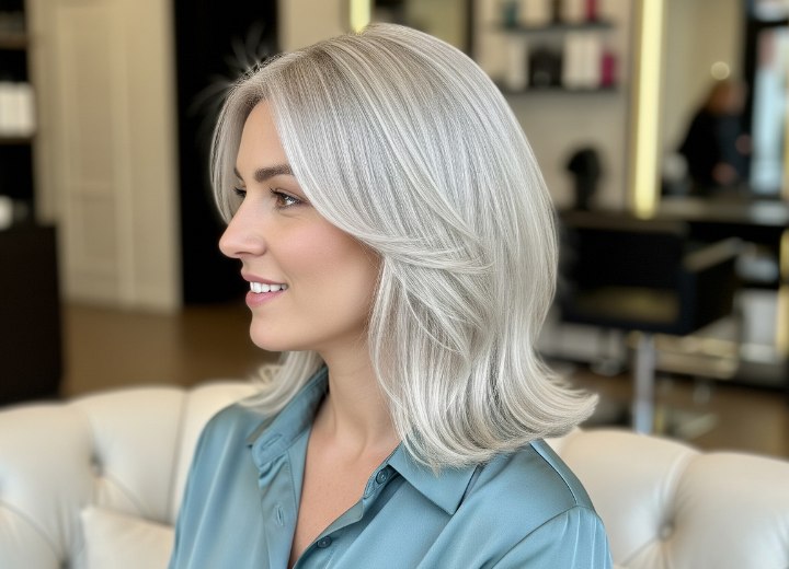 Silver-blonde shoulder-length hair - Cool platinum tones