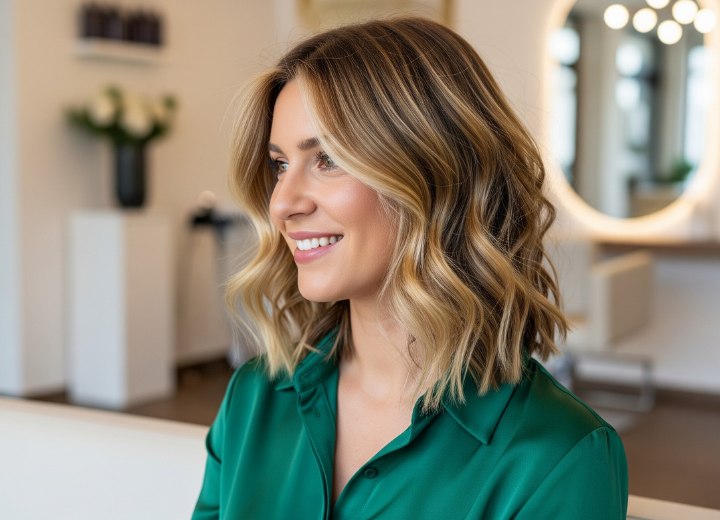 Shoulder-length hair with multiple tones of blonde