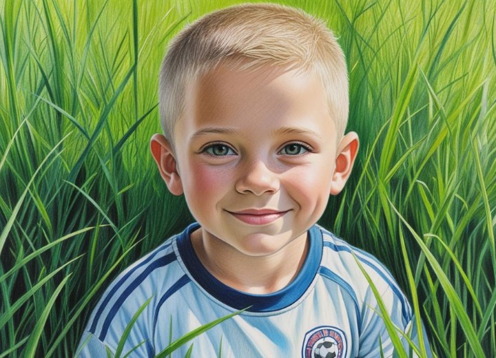 Short haircut with a fade on the sides and back for young boys