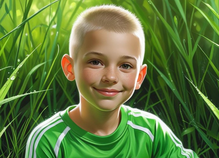 Young boys buzz cut with slightly longer top hair