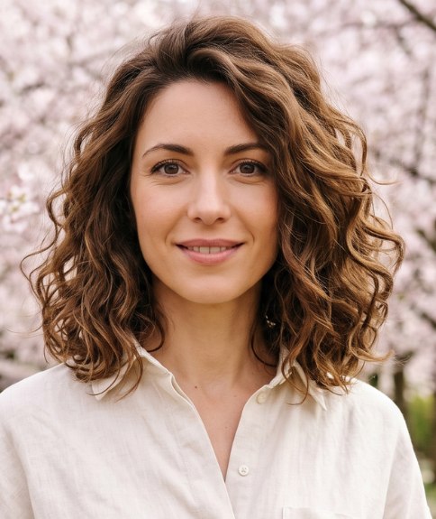 Shoulder-length spring hairstyle with curls