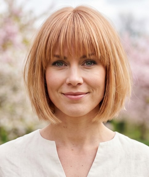 Bob with a straight-across fringe for spring