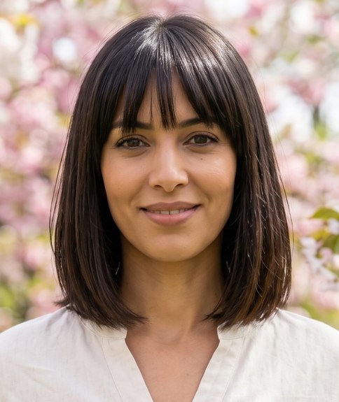 Sleek and shiny bob with a fringe for spring