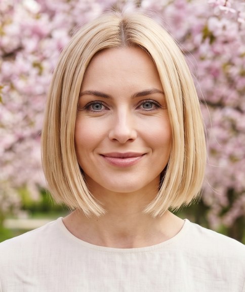 Blonde, below the jaw line bob for spring