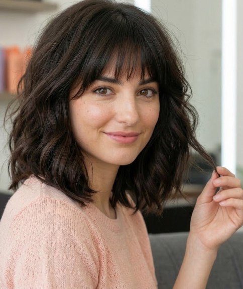 Wavy shoulder-length hair