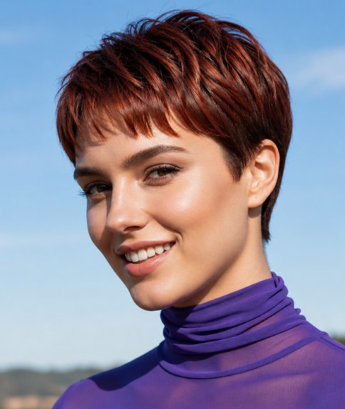 Chic and short mahogany-red hair for spring