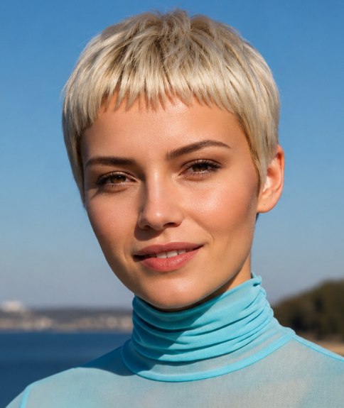 Short haircut with a micro fringe
