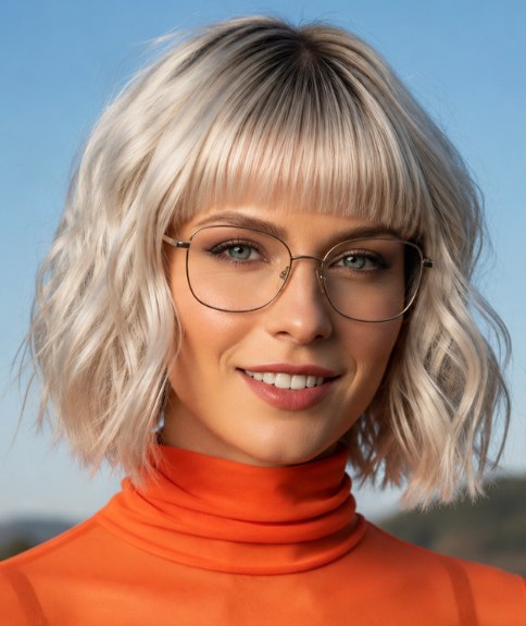 Wavy blonde bob with a fringe