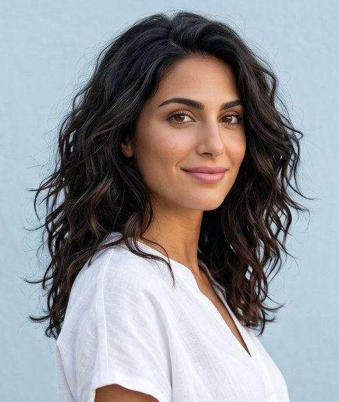 Summer look with long and wavy hair