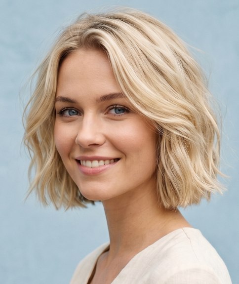 Blonde bob with soft waves for summer
