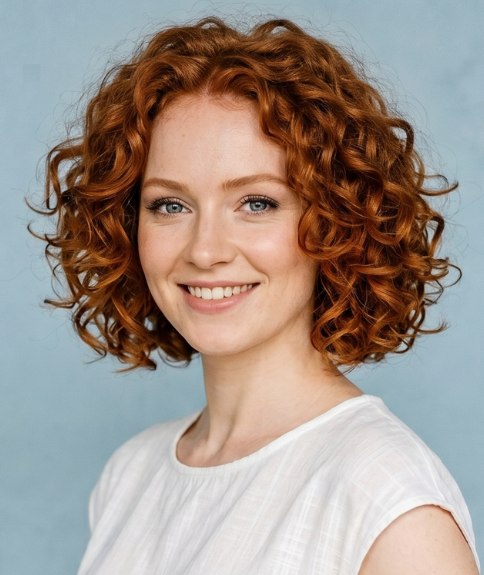 Bob for naturally curly, red hair
