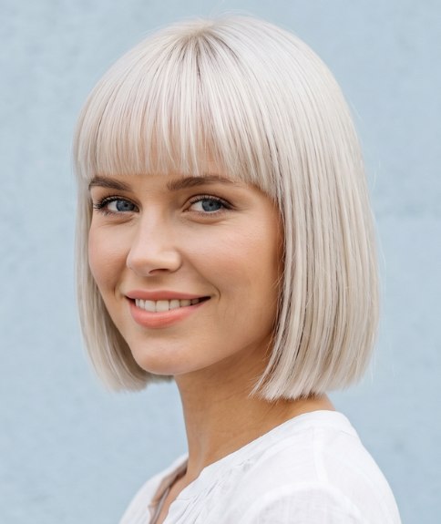 Platinum blonde bob with a summer feel