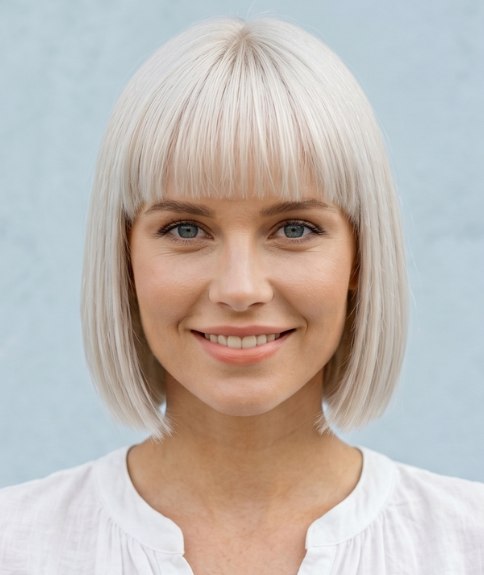 Straight bob that falls just below the chin