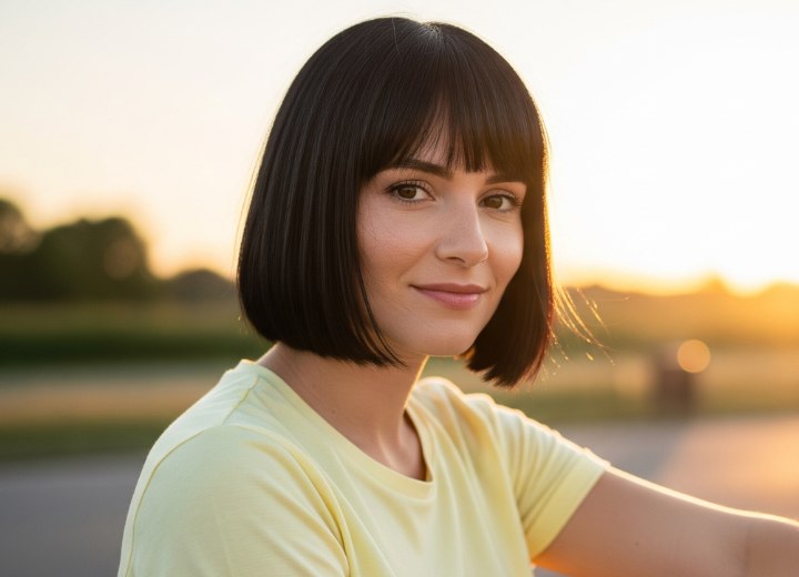 Below the chin bob with straight bangs
