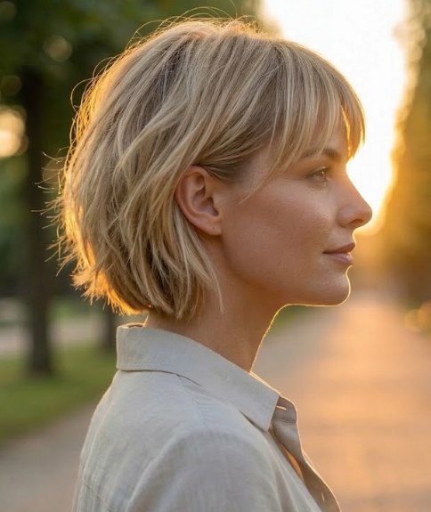 Hair cut with layers of varying lengths