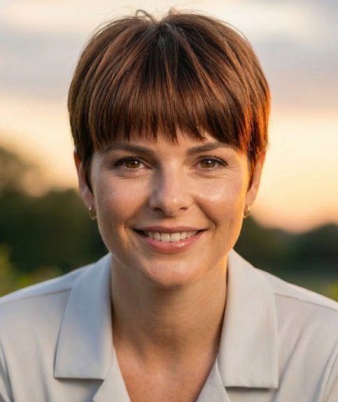 Contemporary pixie cut with soft bangs