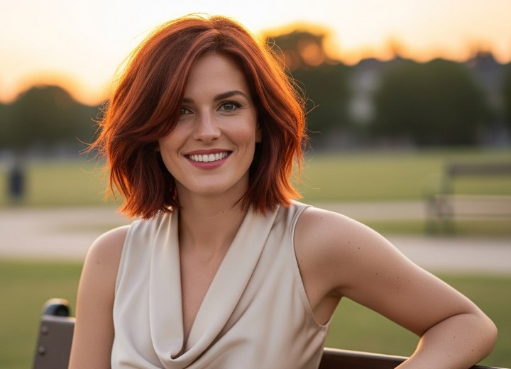 Above the shoulders bob for red-toned hair
