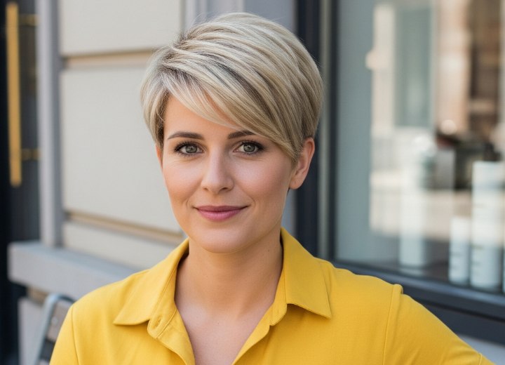 Feminine pixie cut with long bangs for summer