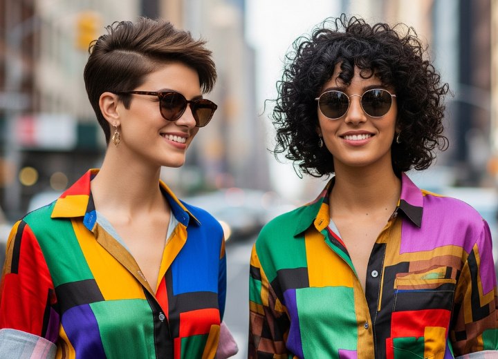 Pixie cut with very short sides and a curly bob