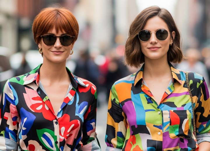 Copper micro bob and brunette above-the-collar bob