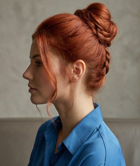 Hair with a romantic bun and a braid