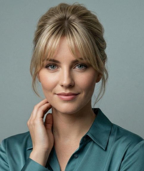 Updo with a soft fringe