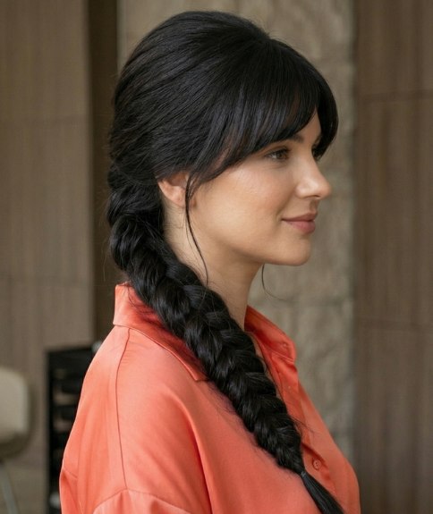 Black hair, styled into a braid