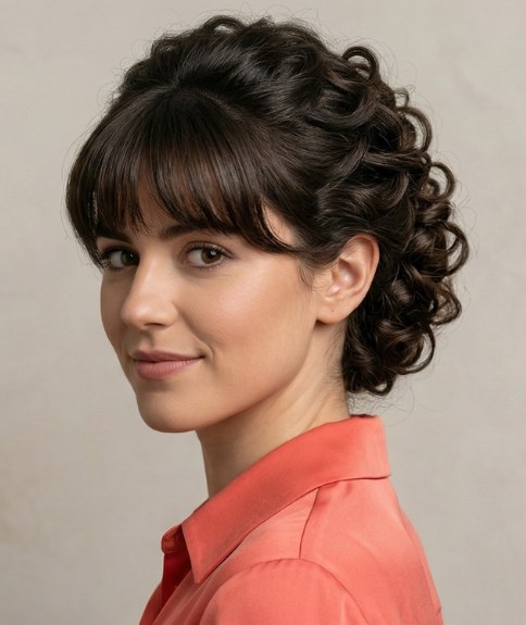Updo with curls and a fringe