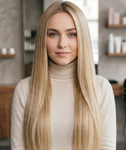 Very long and natural-looking blonde hair