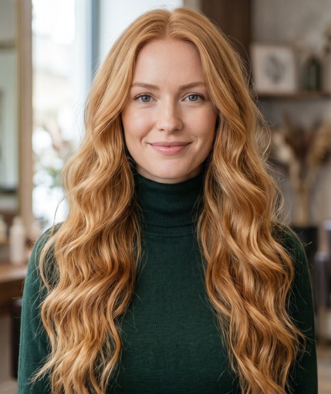 Very long and wavy red hair