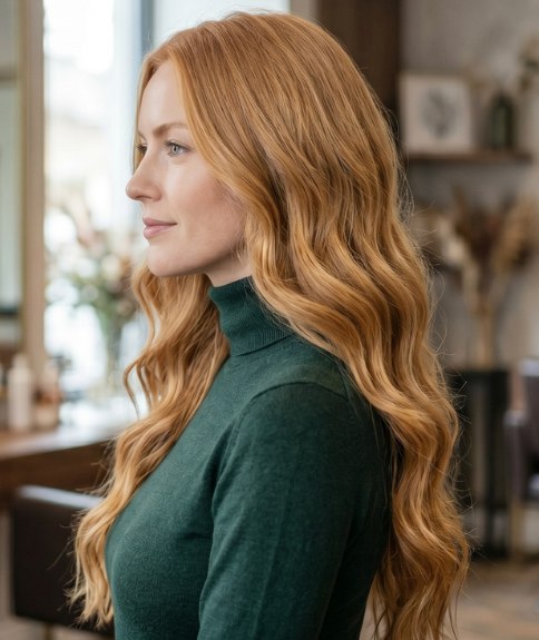 Long red hair with loose waves