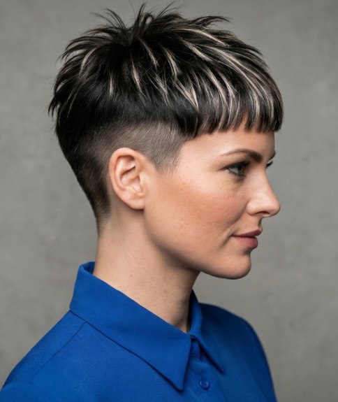 Haircut with a high shaved section