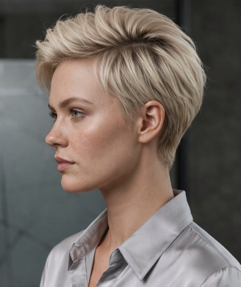Short cut with the hair styled upward
