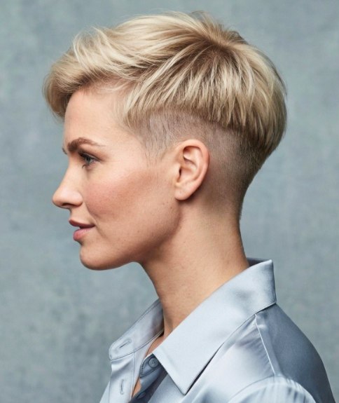 Women's haircut with a shaved section