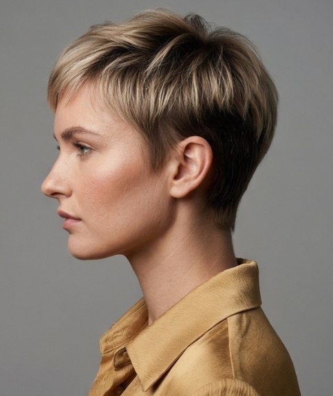 Short hairstyle with a clipper-shaved nape